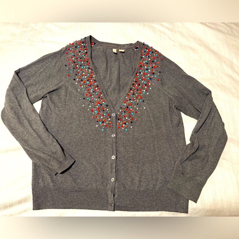 Anthropologie Embellished Gray Cardigan